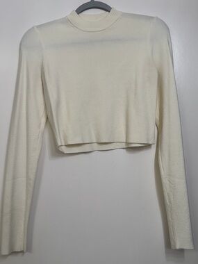 Altar'd State Cream Cropped Mock-Neck Long Sleeve Top